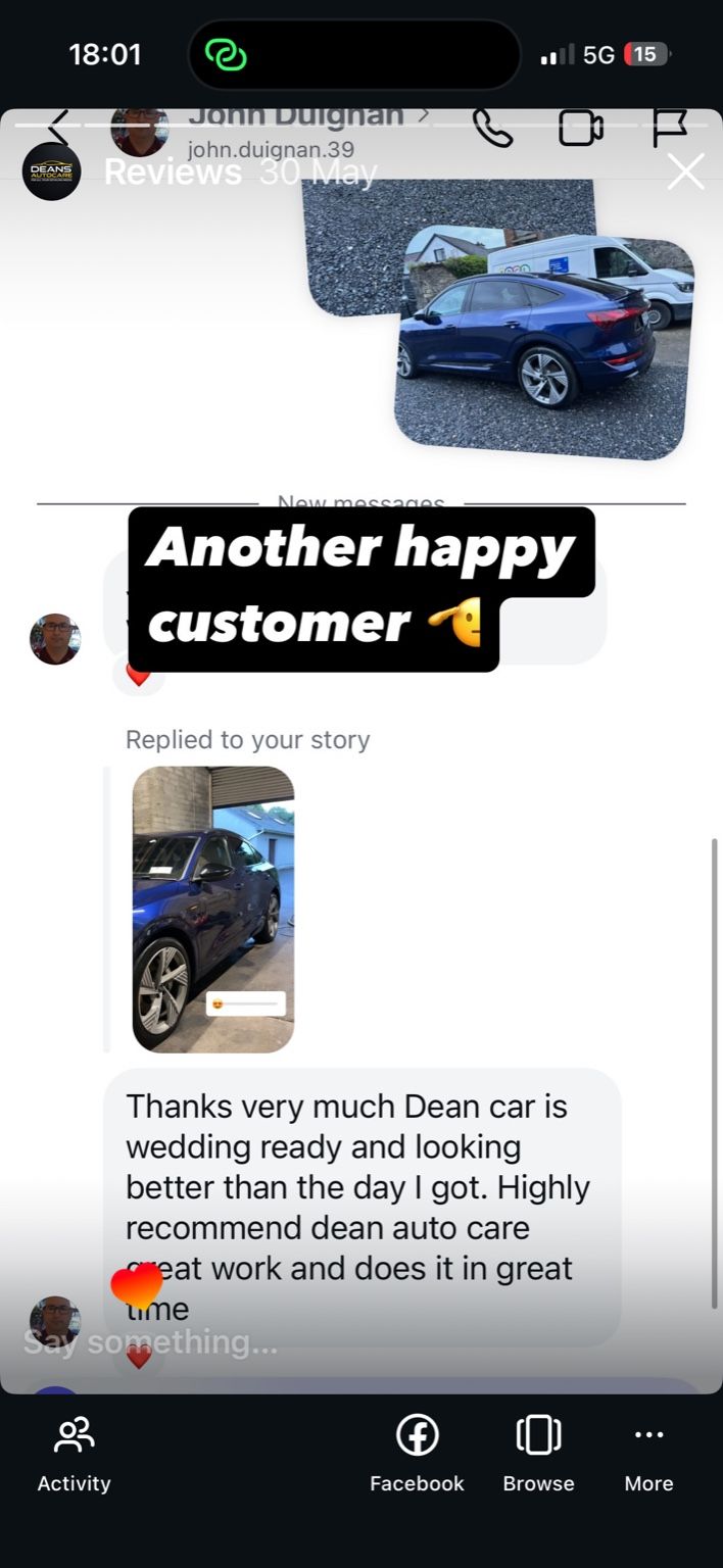 Message saying car is wedding ready and looking better than the day it was bought