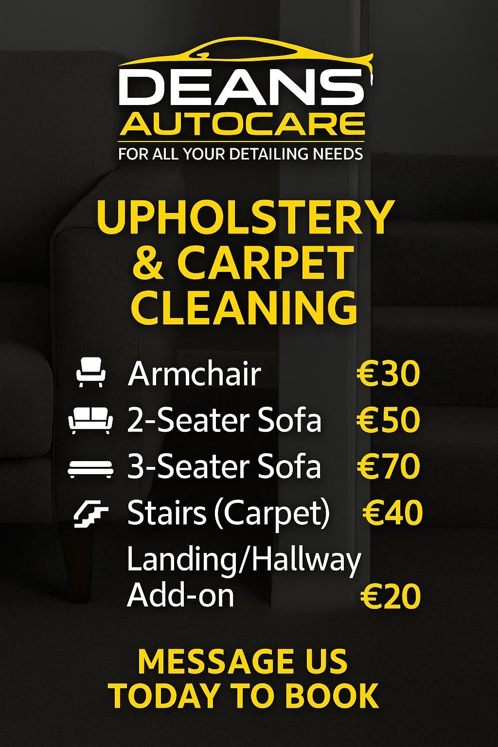 Upholstery & Carpet Cleaning price card